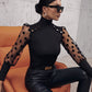 Women's Buttoned Lantern Sleeve Turtle Neck Blouse