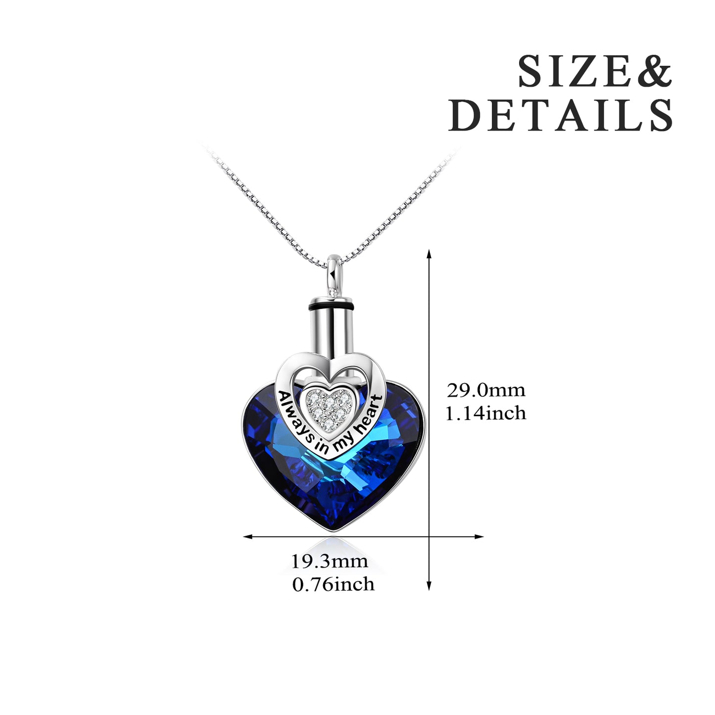 S925 Sterling Silver Heart URN  Cremation Embellished with Crystals from Austria Necklace for Ashes
