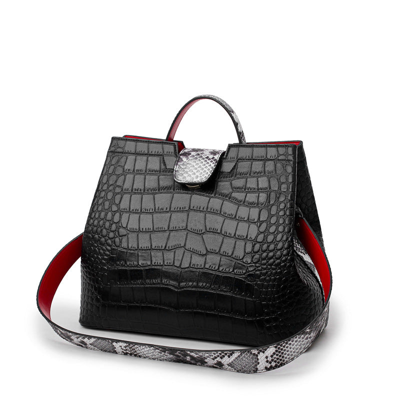 Women's Contrast Color Shoulder Strap Messenger Broadband Handbag Purse