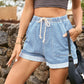 Women's Drawstring High Waist Denim Shorts with Pockets