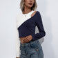 Women's Cropped Contrast Color Round Neck Short Sleeve Tee
