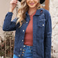 Women's Distressed Button-Up Denim Jacket with Pockets