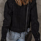 Women's Black Frayed Trim Button Down Denim Jacket
