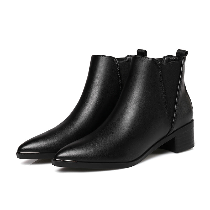 Women Pointed Toe Leather Canister Boots
