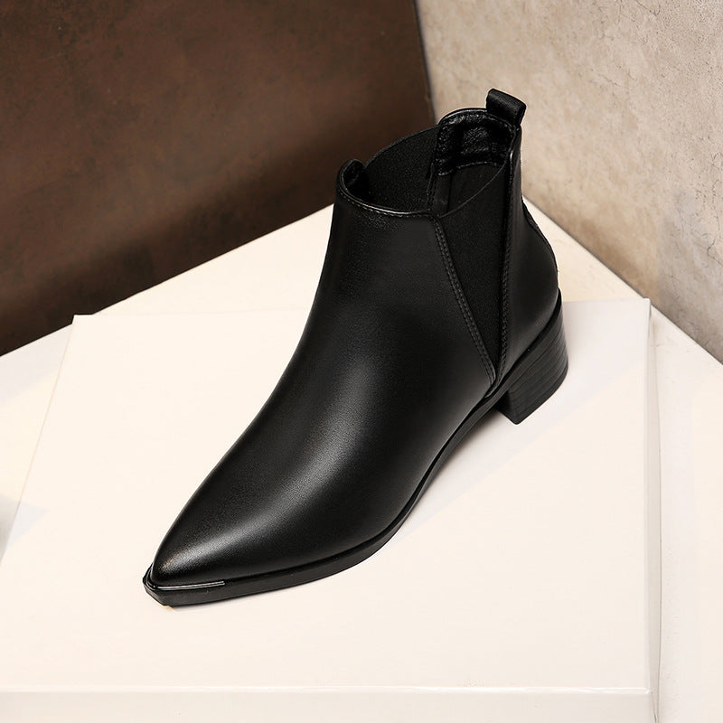 Women Pointed Toe Leather Canister Boots