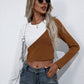 Women's Cropped Contrast Color Round Neck Short Sleeve Tee