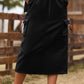 Women's Drawstring Waist Slit Denim Jean Skirt