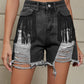 Women's Fringe Trim Distressed Denim Shorts with Pockets