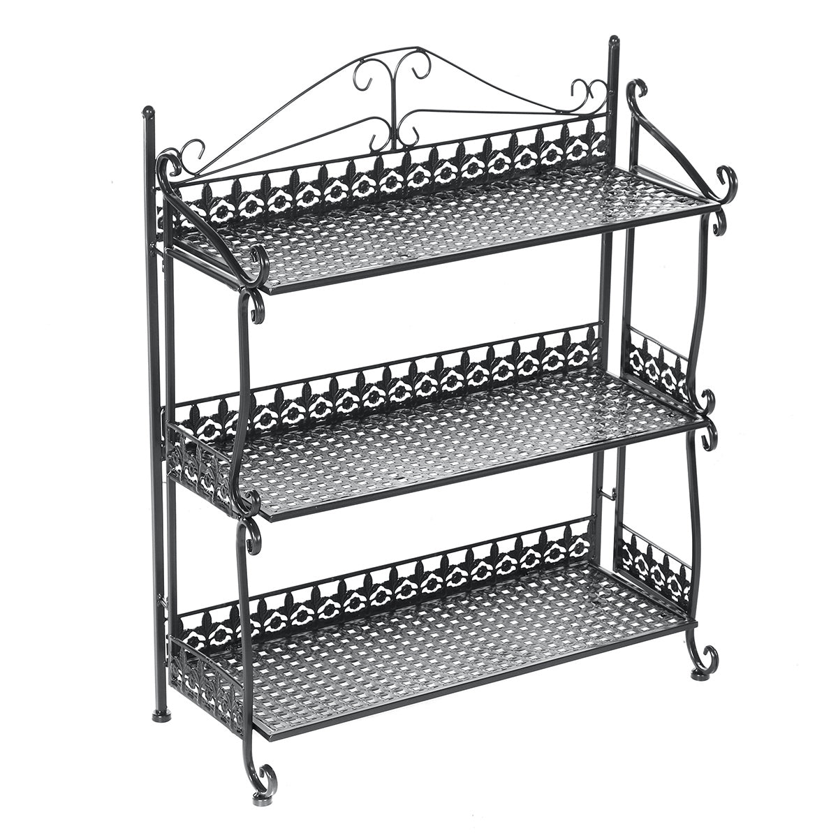 Three Tiers Folding Iron Kitchen Organizer Large Capacity Bathroom Bedroom Rack Book Shelf for Home Office