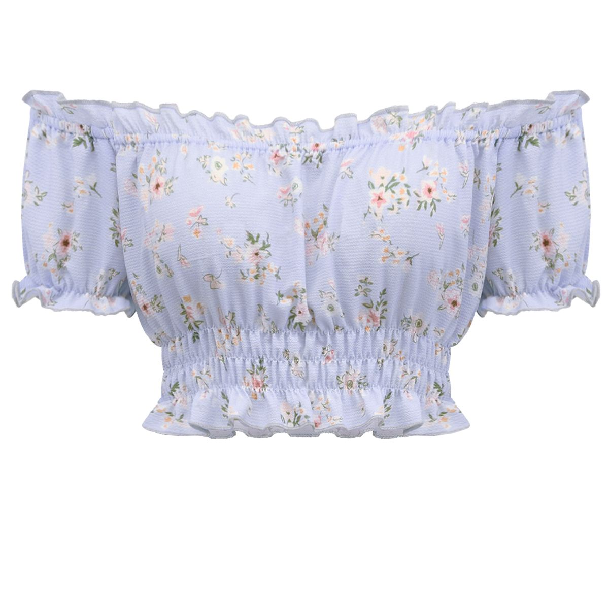 Women's Cropped Off-Shoulder Frill Trim Smocked Blouse