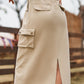 Women's Drawstring Waist Slit Denim Jean Skirt