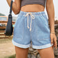 Women's Drawstring High Waist Denim Shorts with Pockets