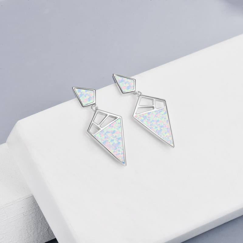 Women's 925 Sterling Silver Geometric With Opal Dangle Drop Stud Earrings Women Girls