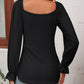 Women's Tie Front V-Neck Puff Sleeve Blouse