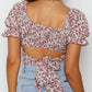 Women's Flower Print Ruffle Trim Off-Shoulder Back Tie Blouse