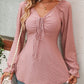 Women's Tie Front V-Neck Puff Sleeve Blouse
