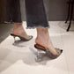 Women's High Heel Slip Rhinestone Clear Sole Shoes