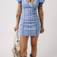 Women's Buttoned Short Puff Sleeve Denim Bodycon Dress