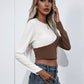 Women's Cropped Contrast Color Round Neck Short Sleeve Tee