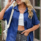 Women's Collared Neck Denim Jean Shirt with Pockets