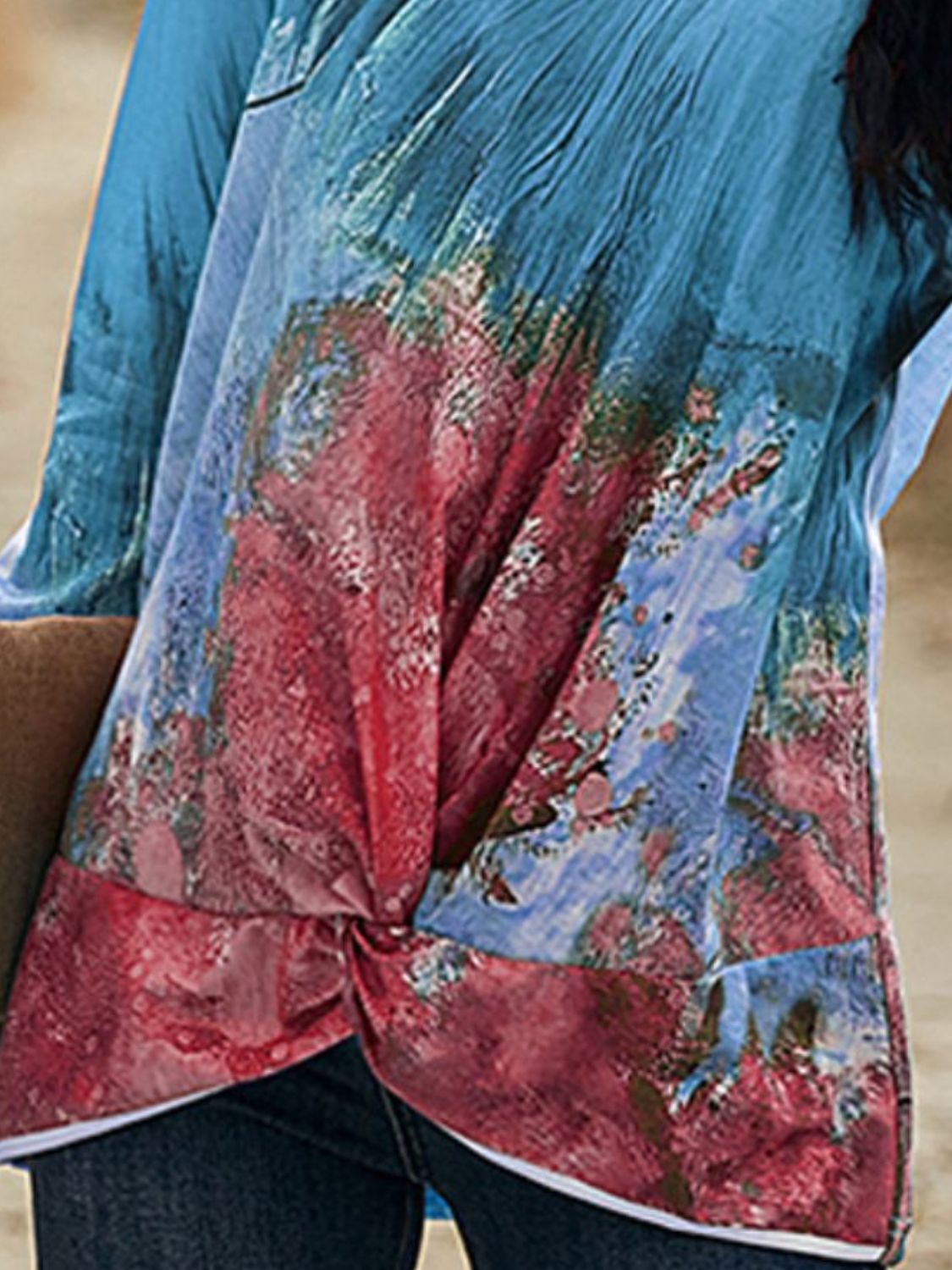 Women's Twisted Multicolor V-Neck Long Sleeve Tee
