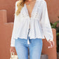 Women's Spliced Lace Plunge Tie Front Blouse