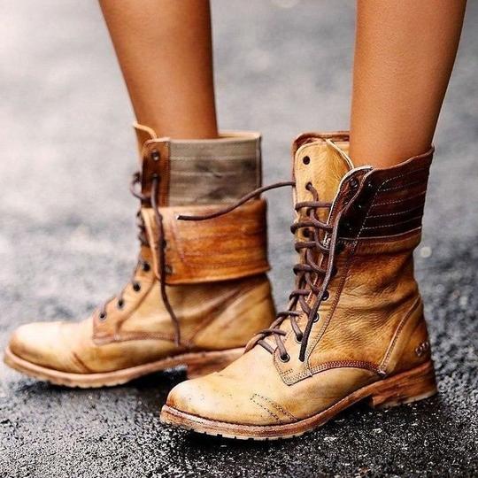 Women's Cross Strap Flap Fold High Top Boots