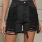 Women's Fringe Trim Distressed Denim Shorts with Pockets