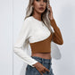 Women's Cropped Contrast Color Round Neck Short Sleeve Tee