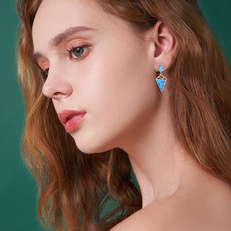 Women's 925 Sterling Silver Geometric With Opal Dangle Drop Stud Earrings Women Girls