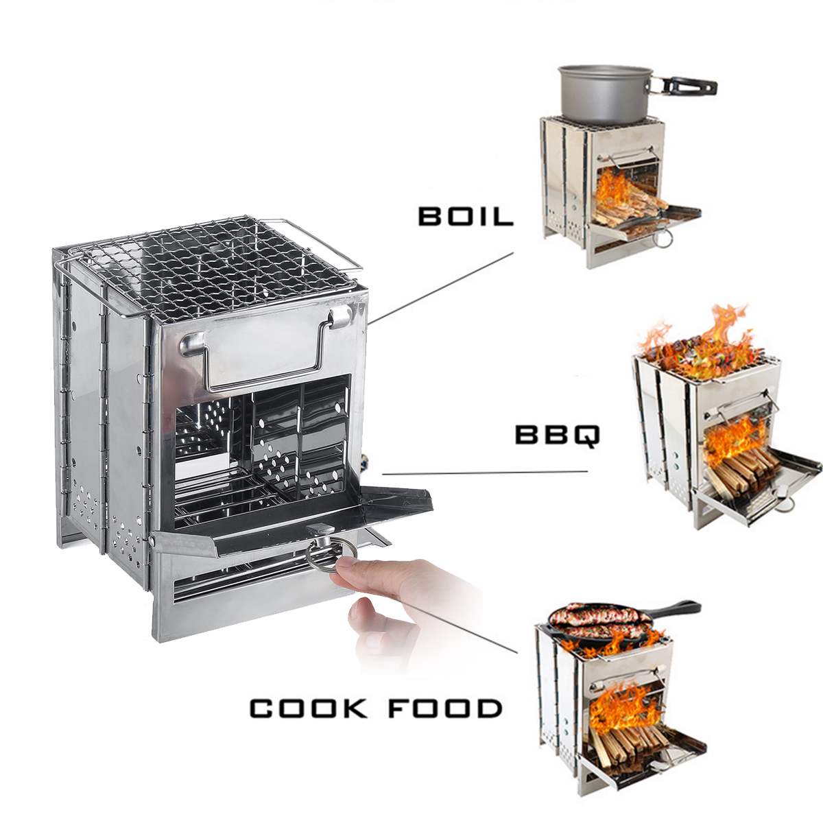 Lightweight Adjustable Folding Wood Stove for Outdoor Cooking Picnic Hunting BBQ Windproof