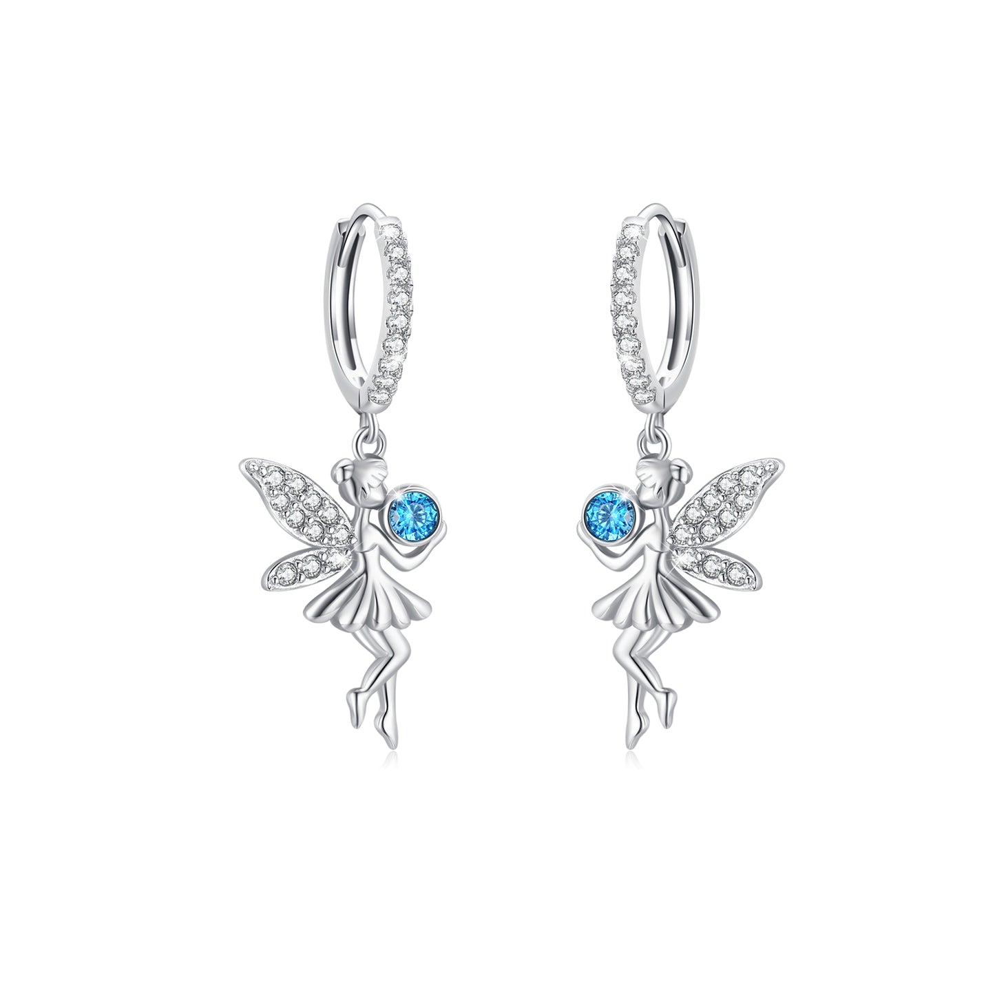Women's 925 Sterling Silver Fairy Angel Dangle Guardian Tinkerbell Huggie Hoop Dangle Drop Earrings Jewelry Women Girls