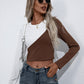 Women's Cropped Contrast Color Round Neck Short Sleeve Tee