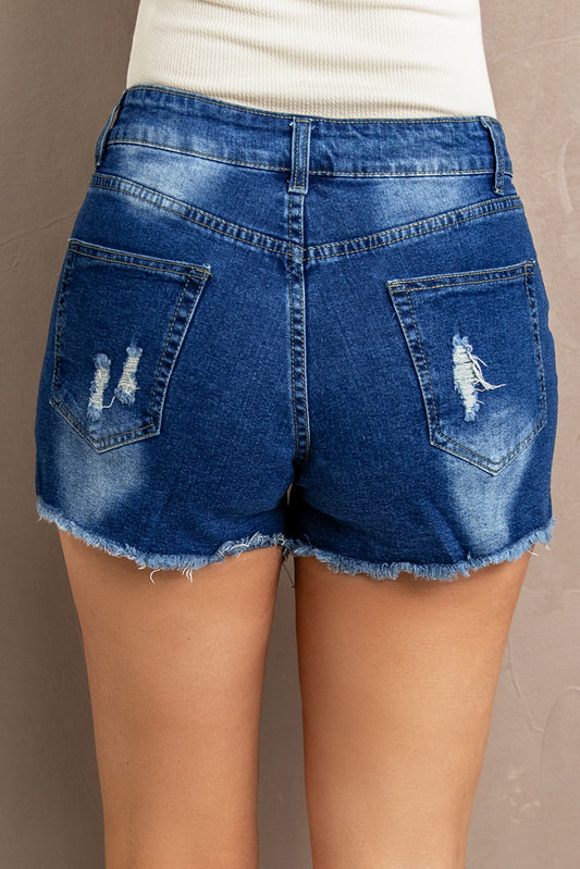 Women's Spliced Lace Distressed Denim Shorts