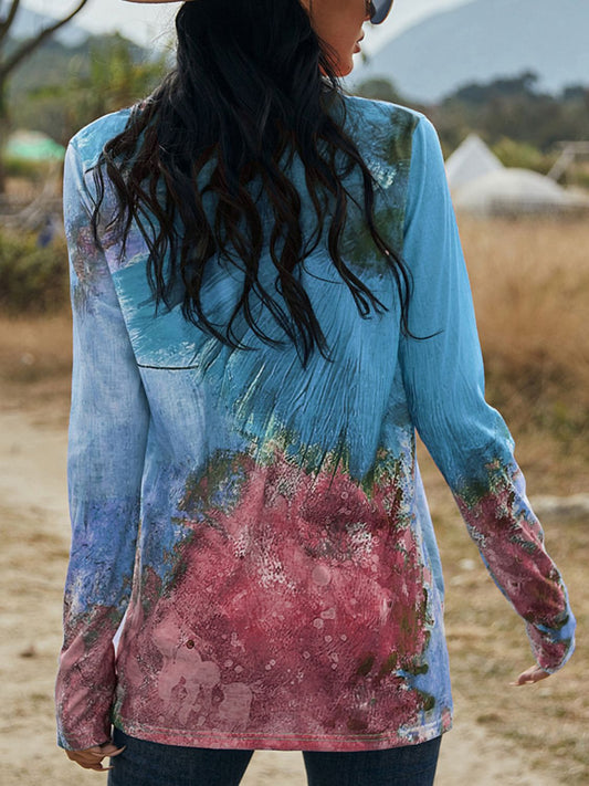 Women's Twisted Multicolor V-Neck Long Sleeve Tee