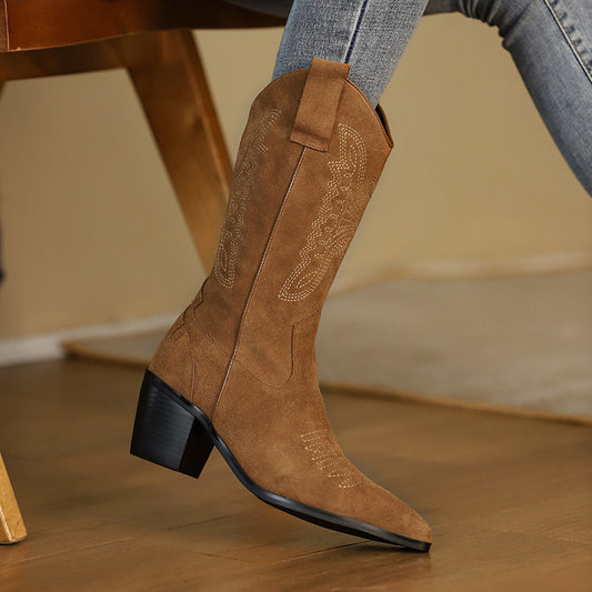 Women's Embroidered Vintage Style Knight Boots