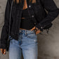 Women's Black Frayed Trim Button Down Denim Jacket