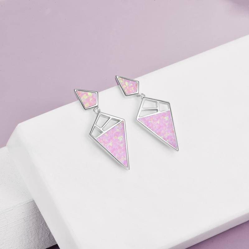 Women's 925 Sterling Silver Geometric With Opal Dangle Drop Stud Earrings Women Girls