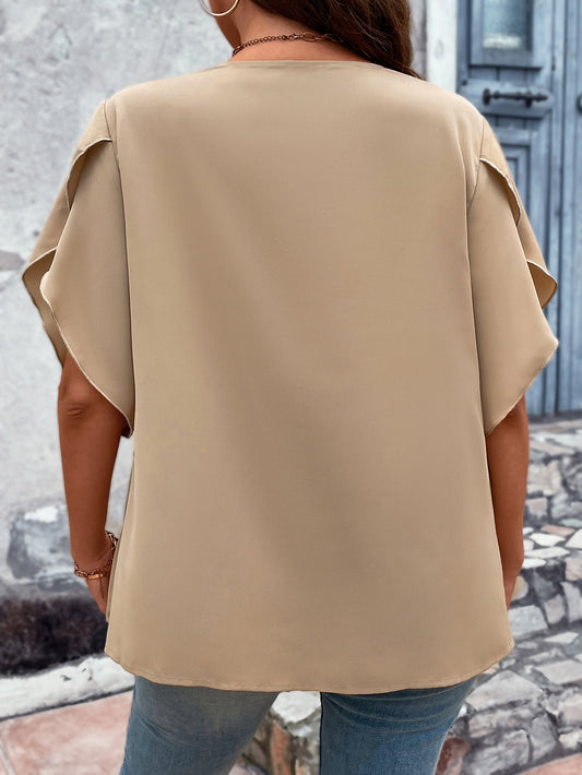 Women's Plus Size V-Neck Flutter Sleeve Blouse