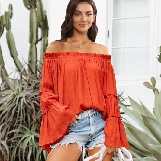Women's Off-Shoulder Frill Trim Blouse