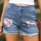 Women's Printed Patch Raw Hem Denim Jean Shorts