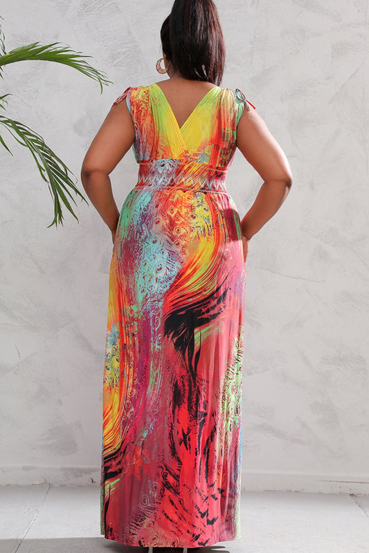 Women's Plus Size Surplice Smocked Maxi Dress