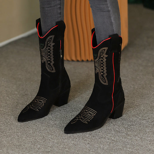 Women's Embroidered Vintage Style Knight Boots