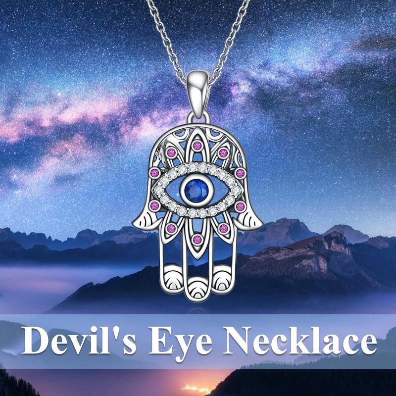 Women Girl's Sterling Silver Hamsa Hand Necklace Good Luck Vintage Fatima Hand Pendant Charm Evil Eye Necklace