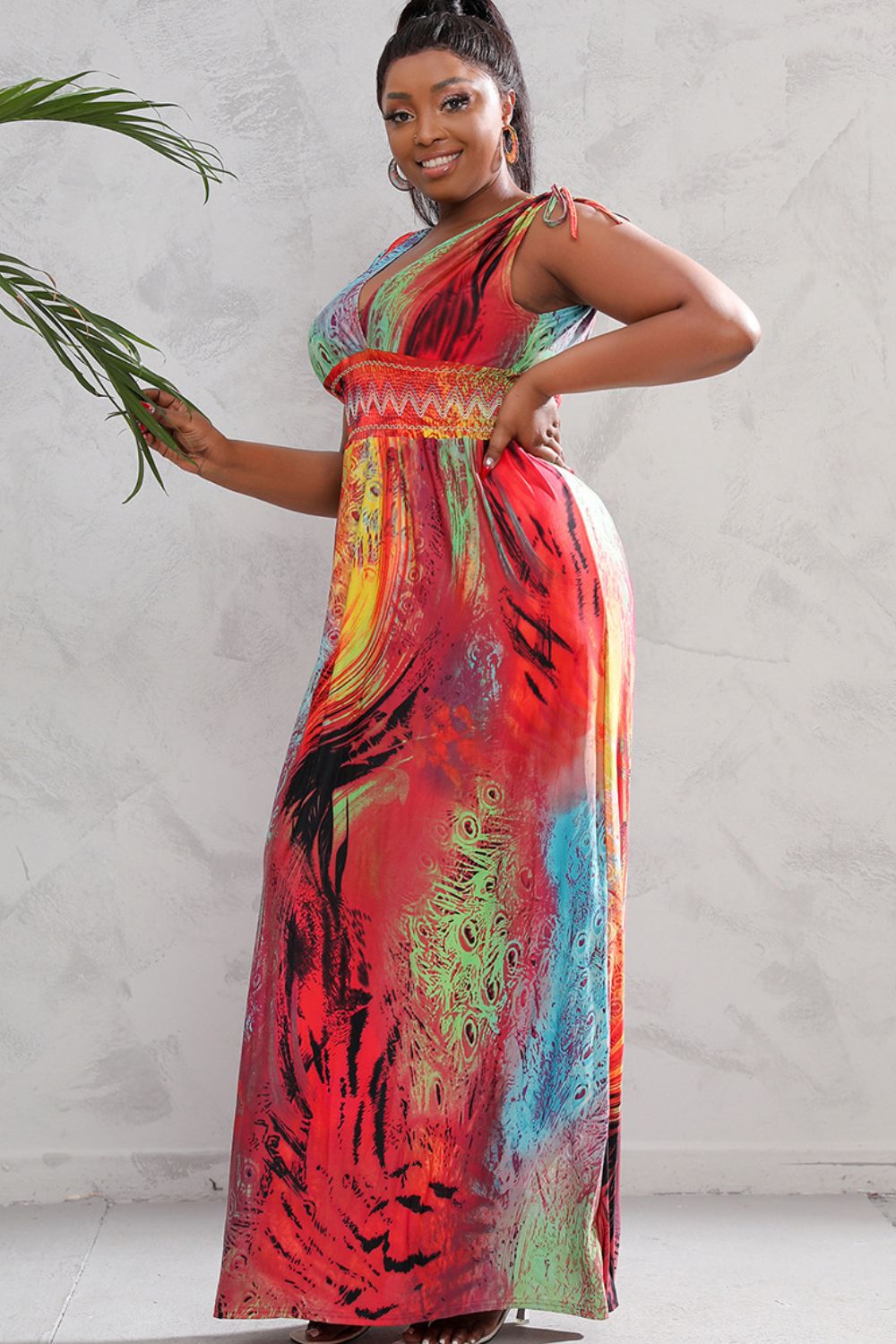 Women's Plus Size Surplice Smocked Maxi Dress