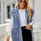 Women's Hooded Sleeveless Denim Top with Pockets