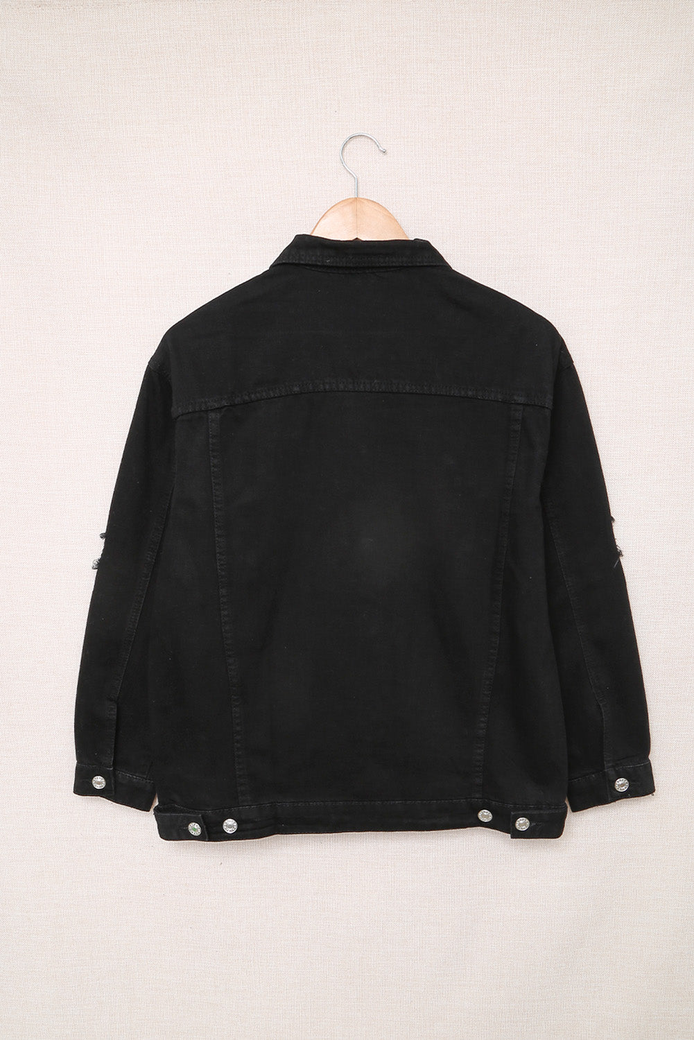 Women's Distressed Button-Up Denim Jacket with Pockets