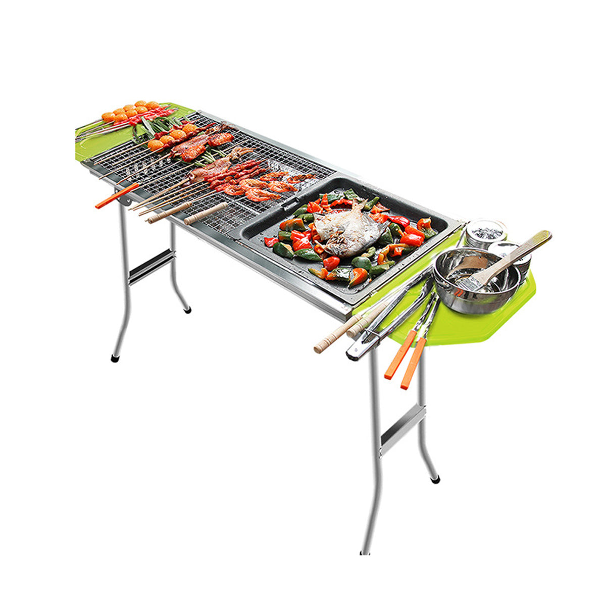 Stainless Steel Outdoor BBQ Charcoal Grill Folding Portable Durable Non-slip BBQ Installation-free Multi-purpose Grill