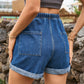 Women's Drawstring High Waist Denim Shorts with Pockets