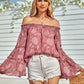 Women's Applique Flounce Sleeve Off-Shoulder Blouse
